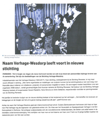uit de media Stichting Verhage-Wesdorp